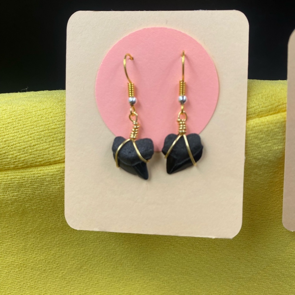 Chic Black and Gold Wire-Wrapped Fossil Earrings